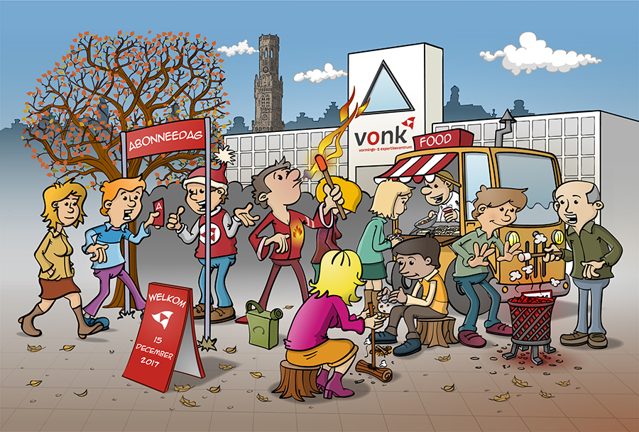 Illustratie voor uitnodiging abonneedag Vonk Brugge