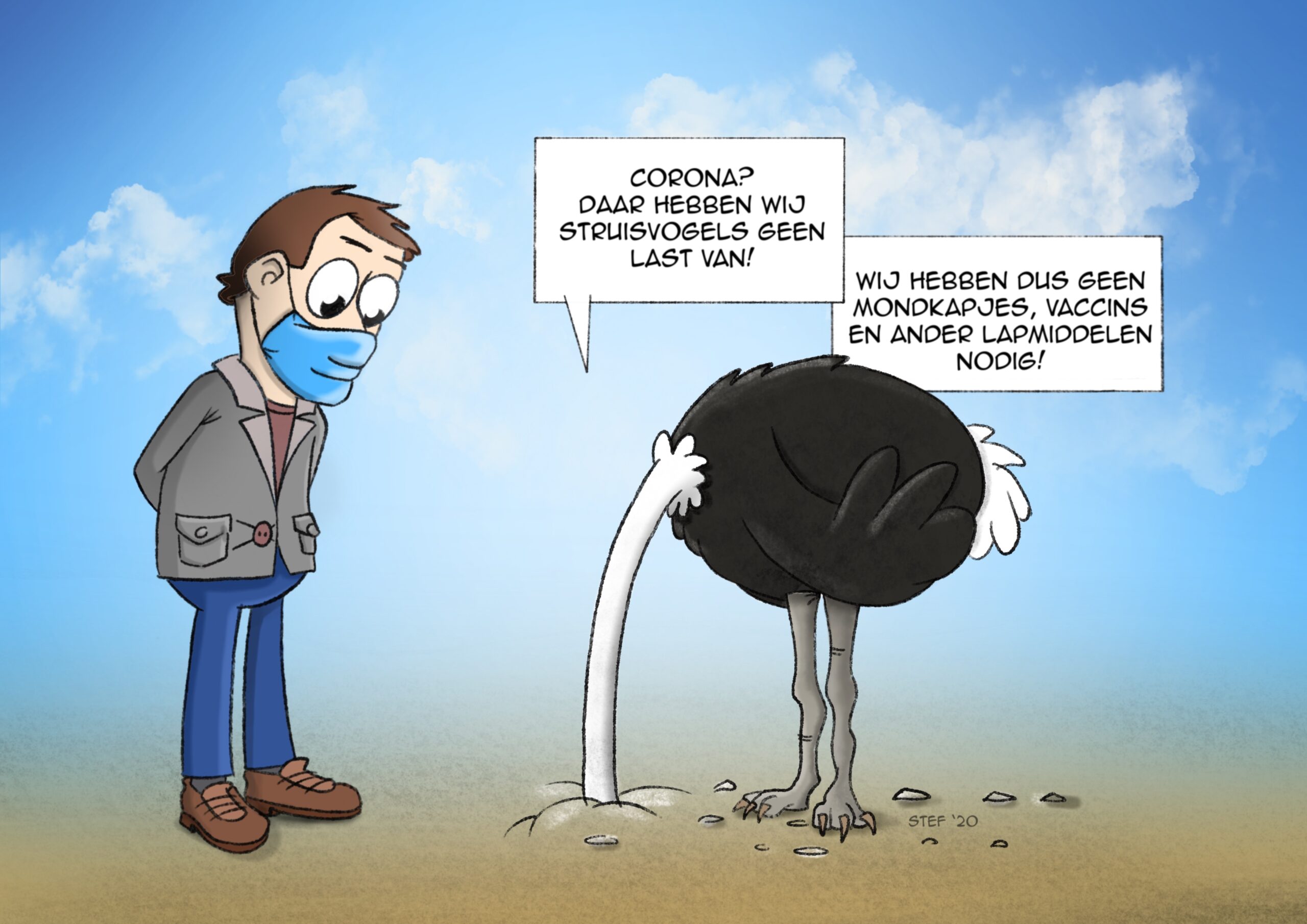 Cartoon; struisvogels en corona
