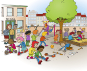 Illustratie; kinderen op het schoolplein