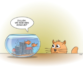 Cat and fish cartoon; zullen we nog een rondje?