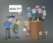 cartoon: Het is de taak van de rechter om iemand te veroordelen