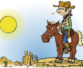 Illustratie voor kinderboek; cowboy op paard