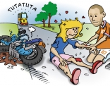 Illustratie voor kinderboek; van de scooter gevallen