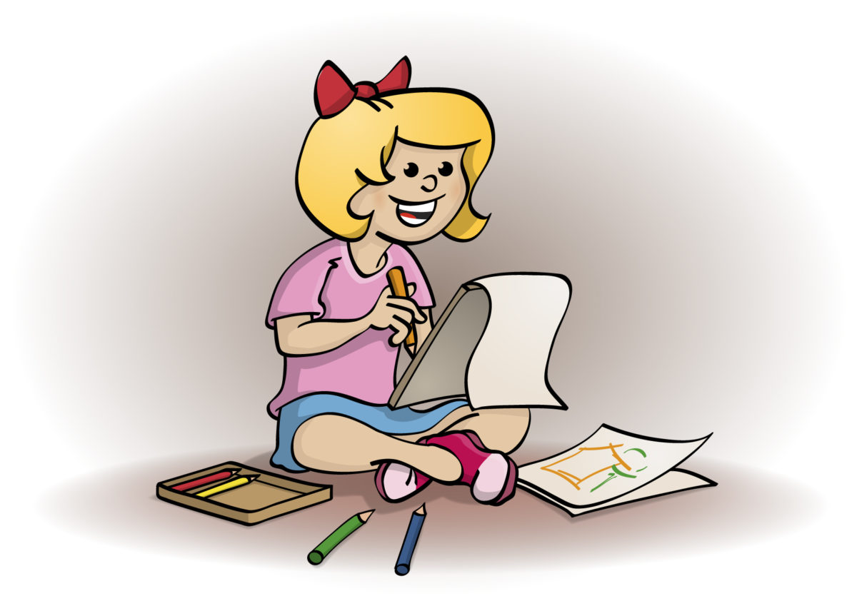 Educatieve illustratie voor De wiskanjers; schrijvend meisje.