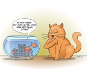 Cat and fish cartoon; opschuiven om aan het raampje te zitten.