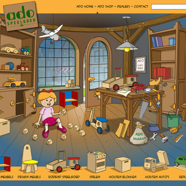 Illustratie voor de website van Ado houten speelgoed.