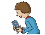 Illustratie van jongen met mobiele telefoon