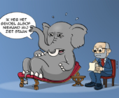 cartoon; Komt een olifant bij de psychiater