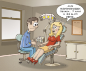 Cartoon; komt een blondje bij de tandarts