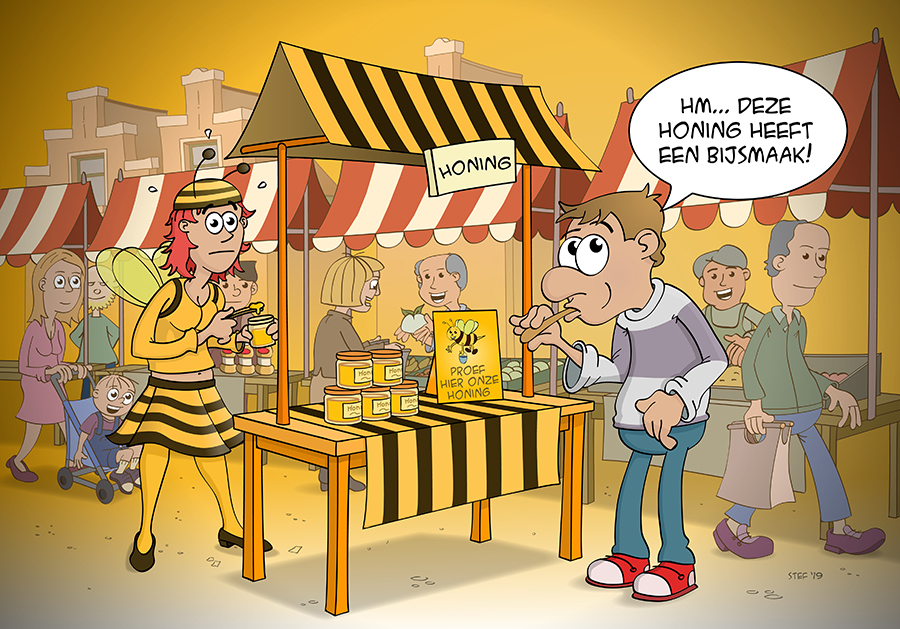cartoon; Honing met een bijsmaak