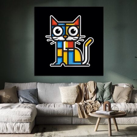 Kat in Piet Mondriaan stijl