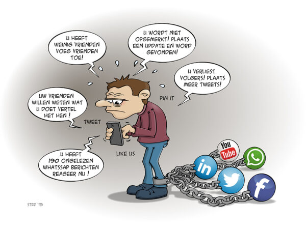 Cartoon; Social media aan je been