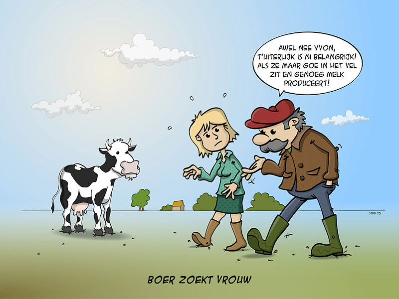 Cartoon Boer zoekt vrouw; uiterlijke is niet belangrijk